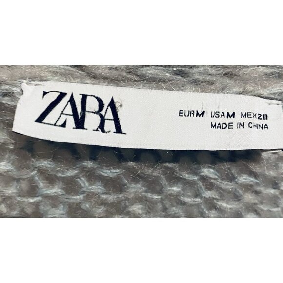 Zara Cardigan Sweater Womens Medium Gray Chunky Open Front Mohair Wool Classic - Picture 6 of 8